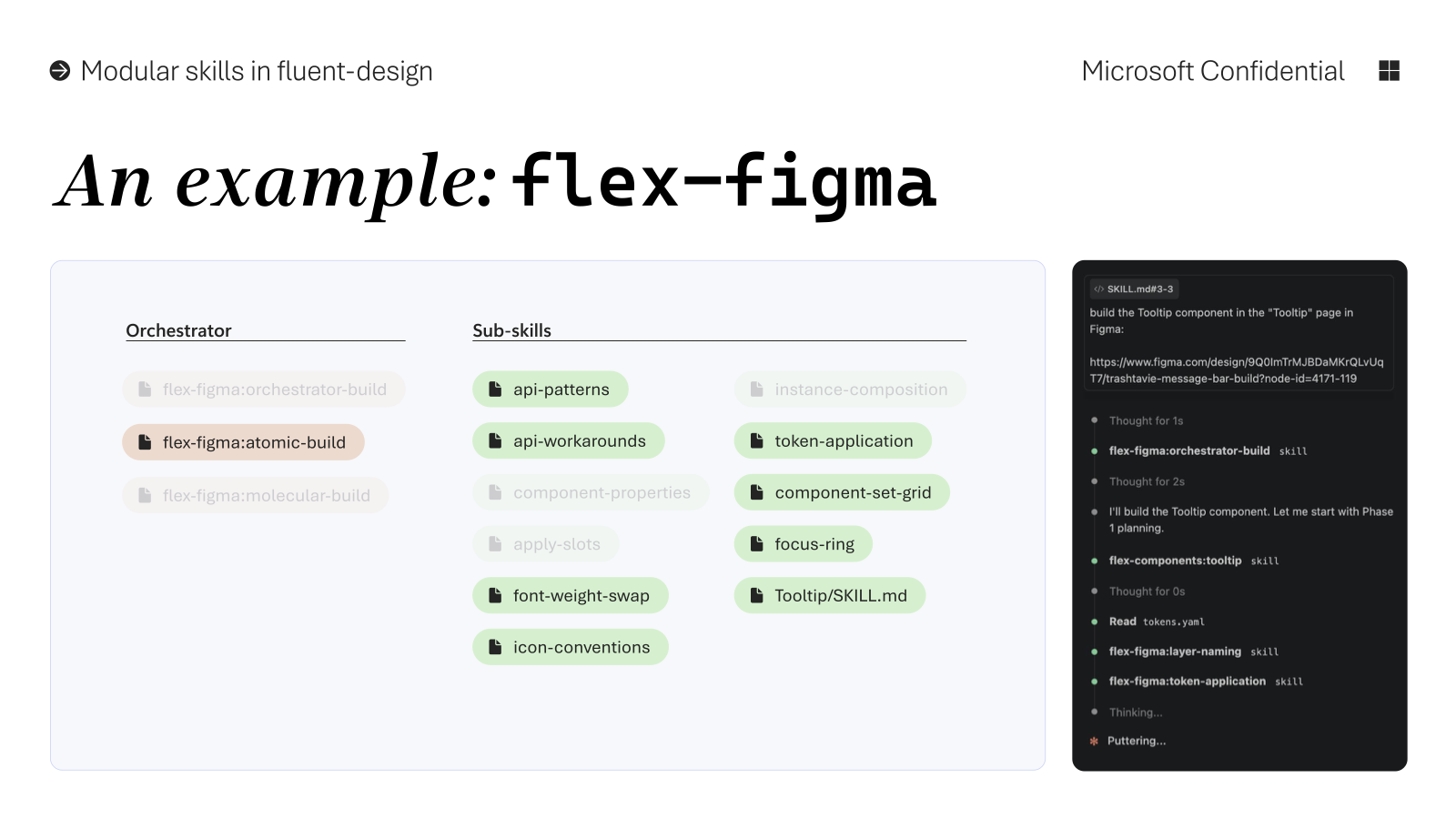 An example: flex-figma in action — Claude building the Tooltip component step by step
