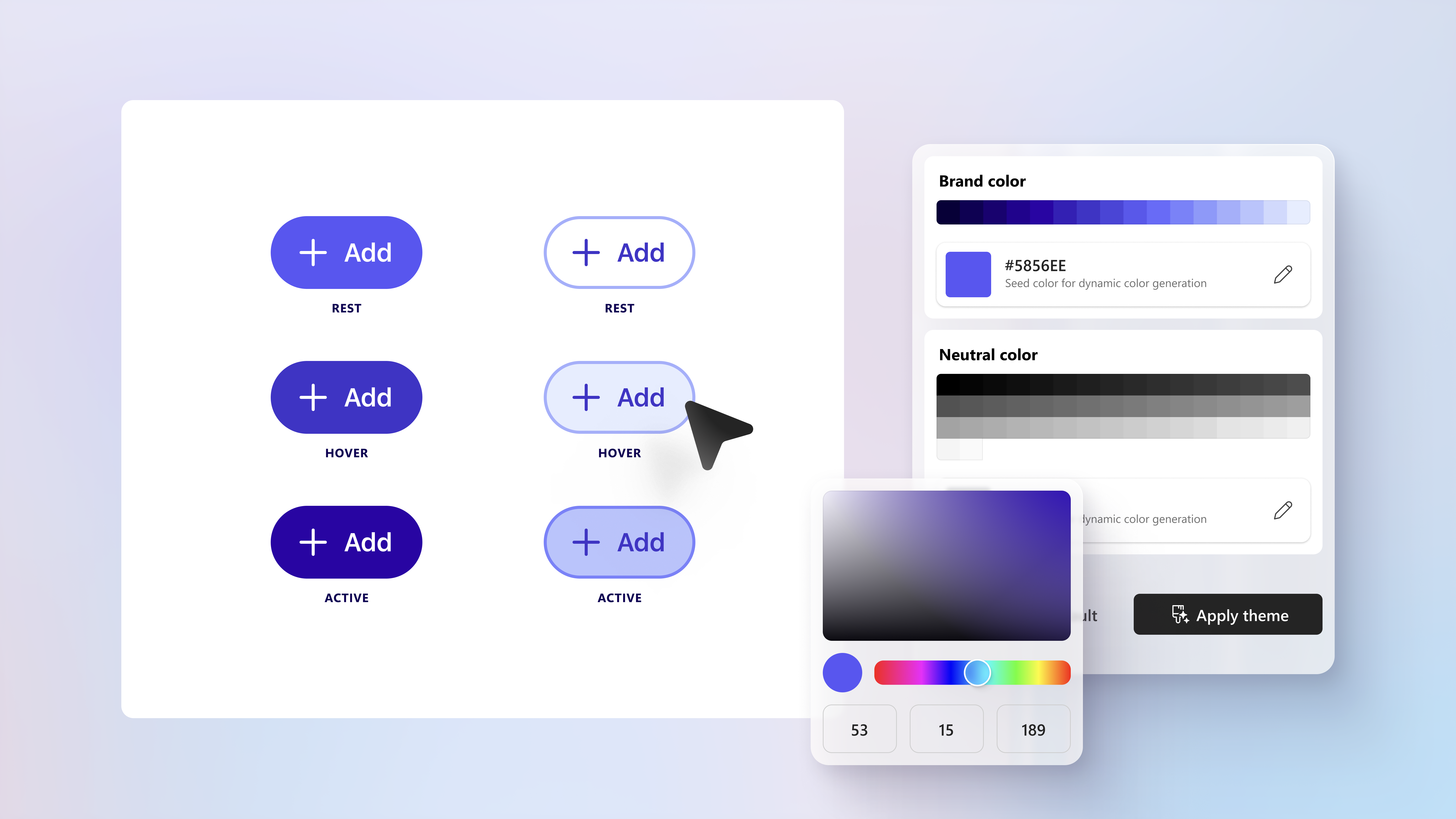 Fluent Theme Designer marketing visual showing the plugin logo and color picker tool